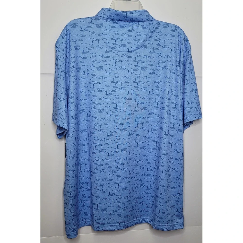 Ben Hogan Polo Shirt Men XL Blue Performance Golfers Novelty Print Preppy Sporty